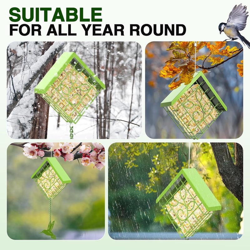 FlowaFoli Suet Bird Feeder for Outside, Metal Suet Feeder for Outside Hanging, Single Suet Cake Capacity, Fruit and Suet Feeder Style for Outside Hanging(Green) - Image 4